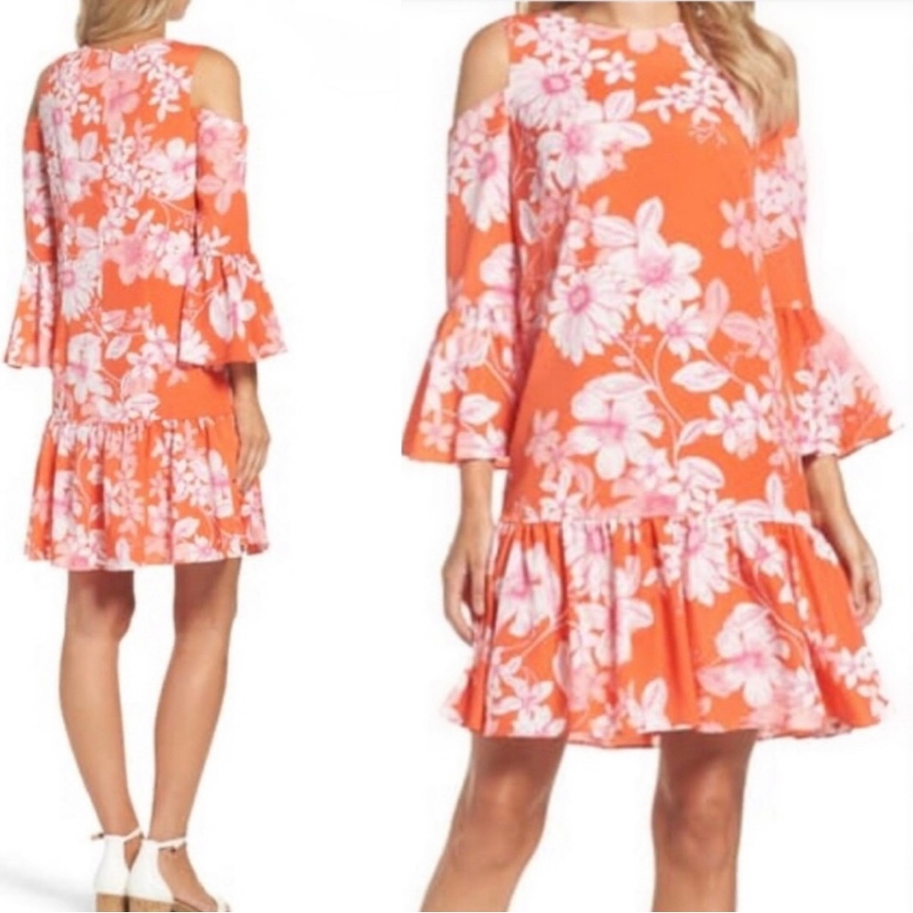 Eliza J Cold Shoulder Ruffled MIDI Dress. New without Tags Size 2